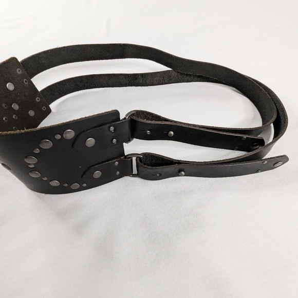 Y2K Brown Black Suede Leather Silver Metallic Studded Double Strand Western Belt - Picture 3 of 9